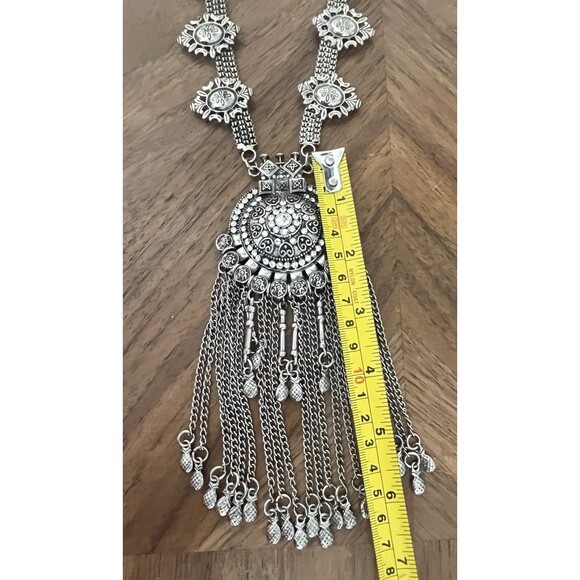 Heavy Tribal Ethnic Statement Gypsy Boho European Choker Necklace Silver Tone - Picture 6 of 9
